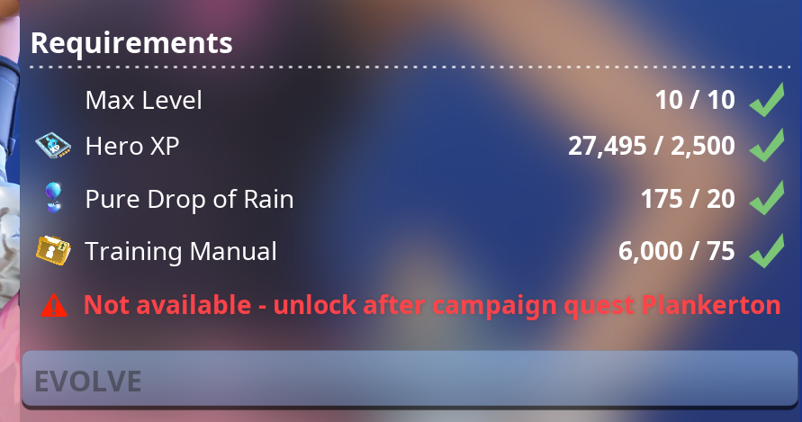 To see what is required to evolve a Hero you can select the View Evolution button.